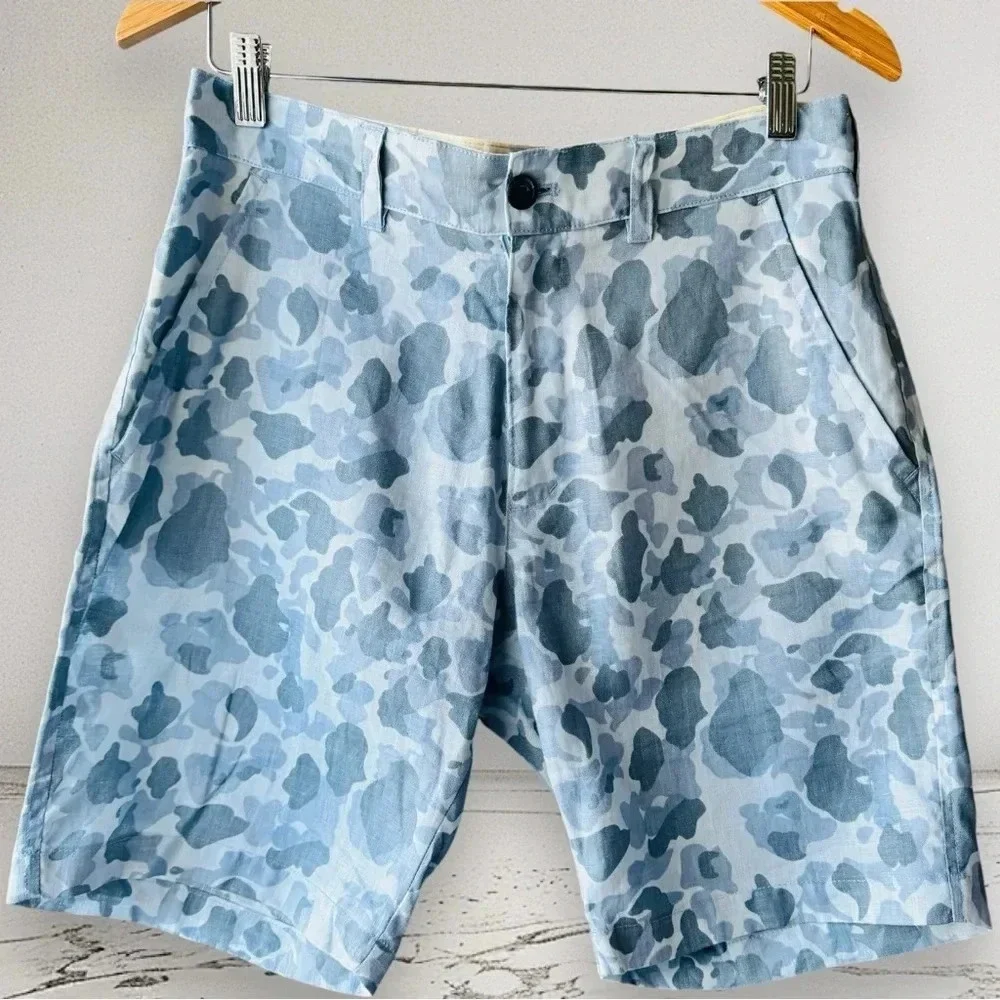Japanese Linen Mens Blue Camouflage 2pc Matching Set Blazer and Short Size M